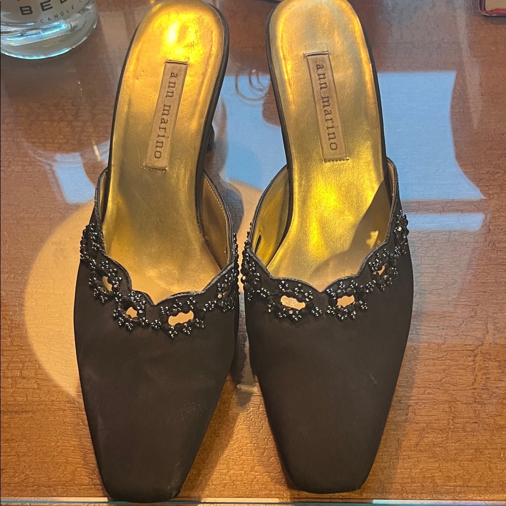 Ann Marino Elegant Black Beaded Mules